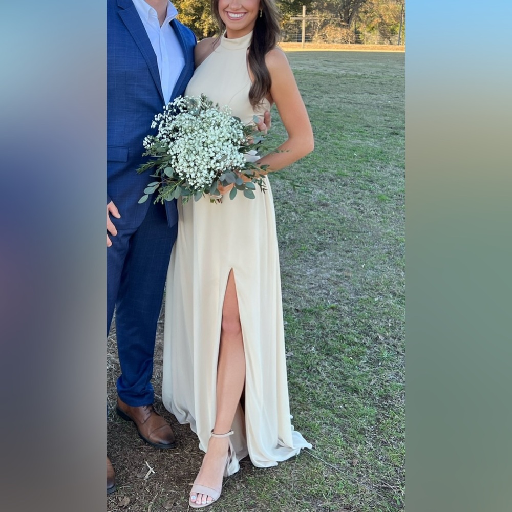 Champagne high neck formal dress